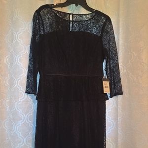 NWT Adrianna Papell Navy Blue Lace Peplum Dress 12